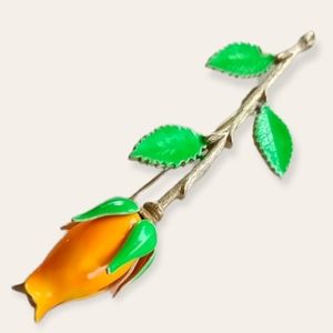 Vintage Mid Century Enamel Rose Bud Brooch